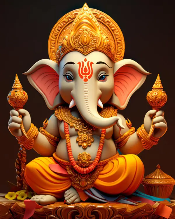 Vibrant 3D render of a Lord Ganesha statue, showcasing intricate design and colors.